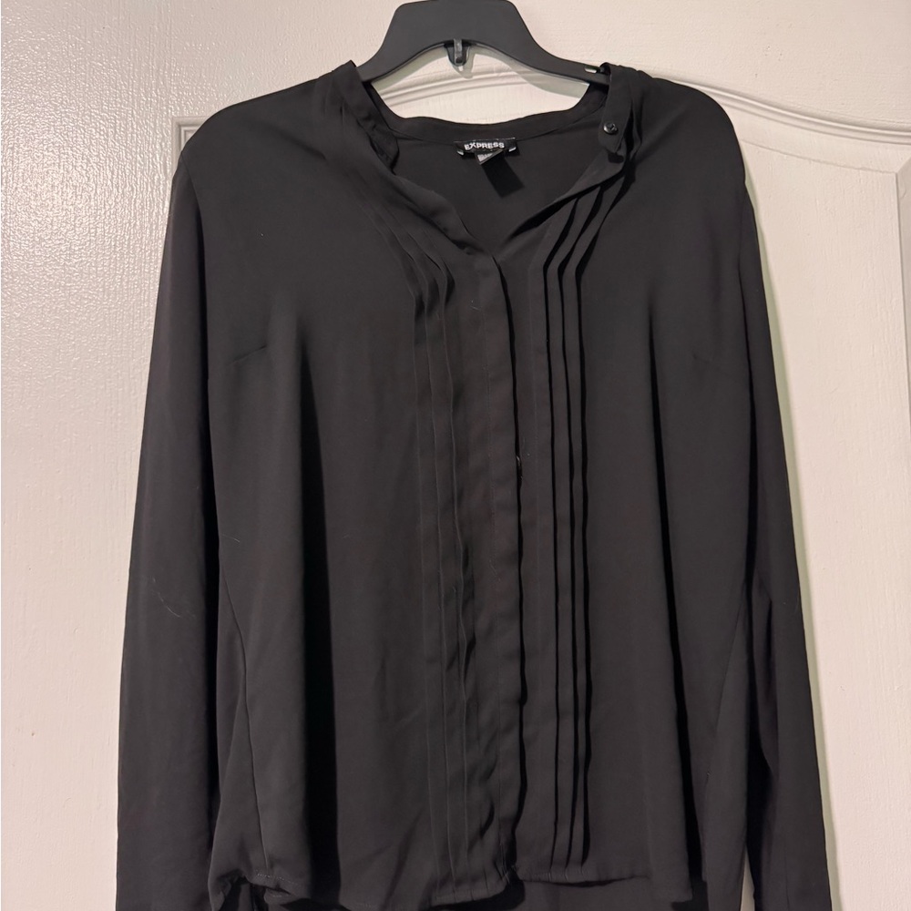 Express Black Pleated Front Button Blouse